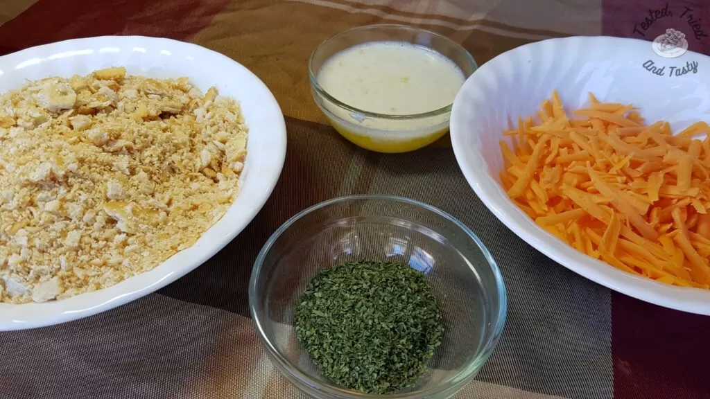 Ingredients for the topping for broccoli au gratin casserole.