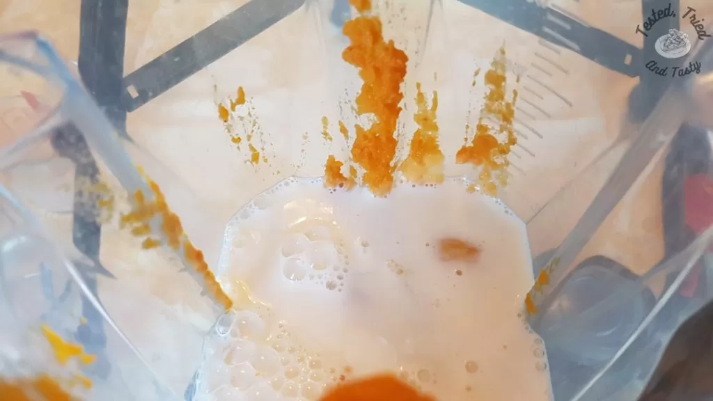 Wet ingredients in the blender.