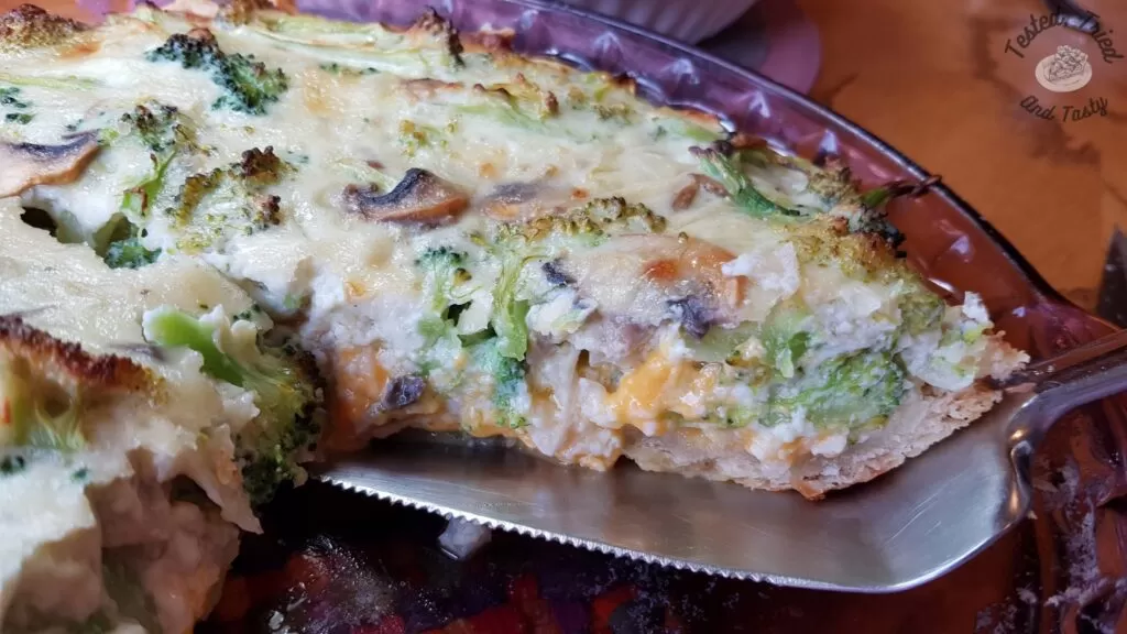 Serving broccoli quiche recipe.