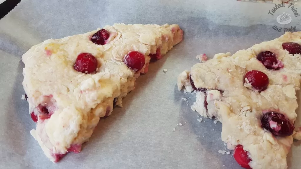 Cranberry orange recipe on parchment paper.