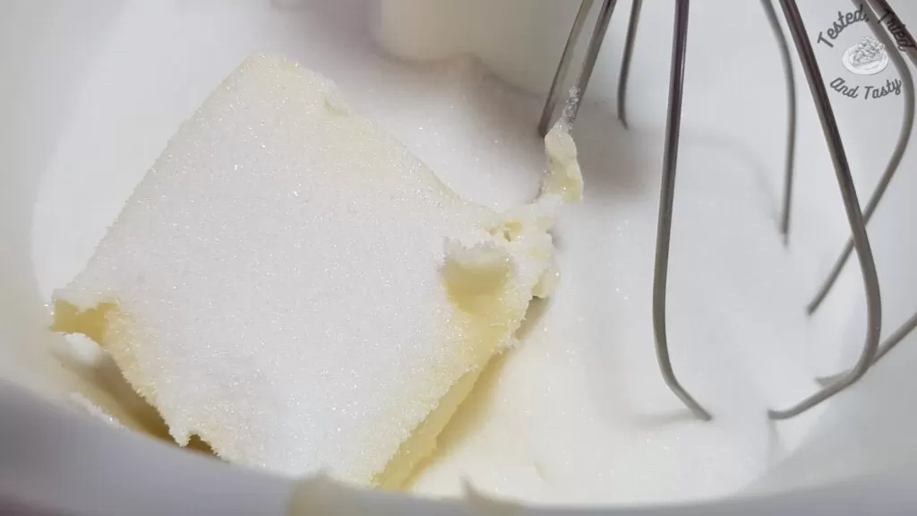 Butter and sugar in the mixer.