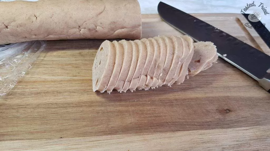 Candied ginger icebox cookies sliced thinly.