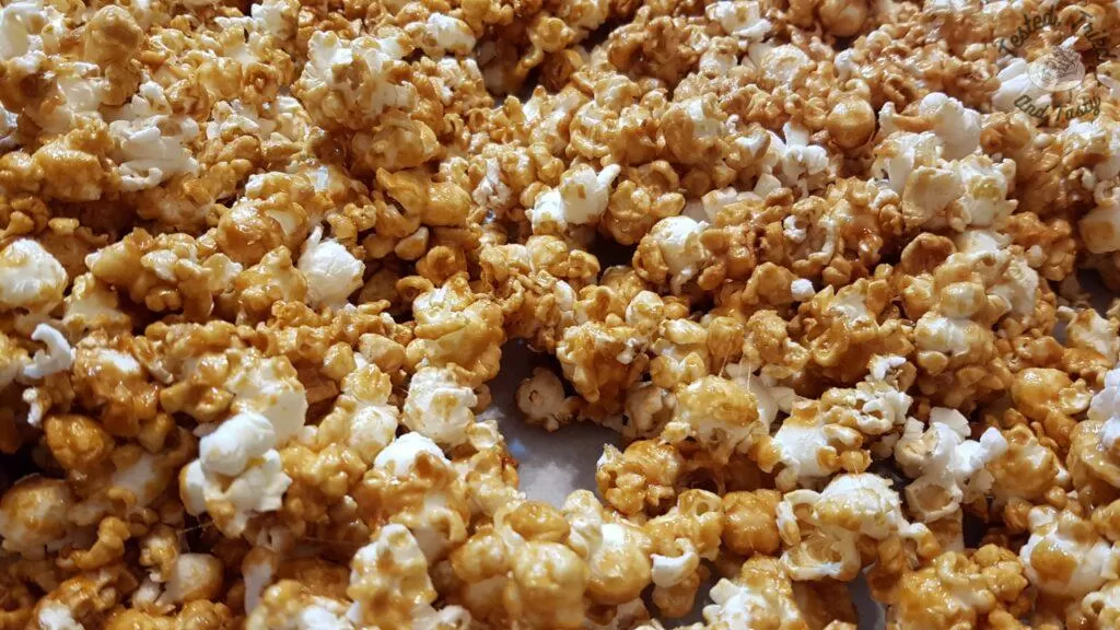 Oven baked caramel popcorn.