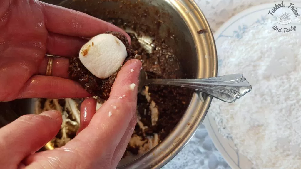 Making Nanny's famous snowballs recipe.