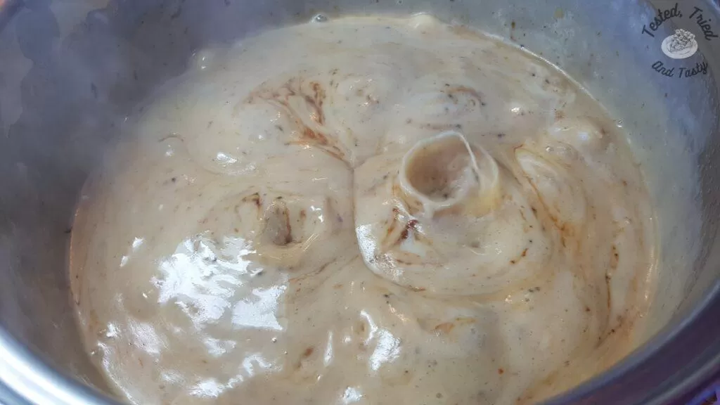 Candy part of the 5 minute fudge recipe being boiled.