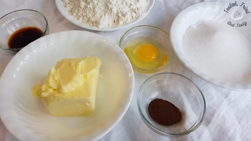Ingredients for eggnog log cookies