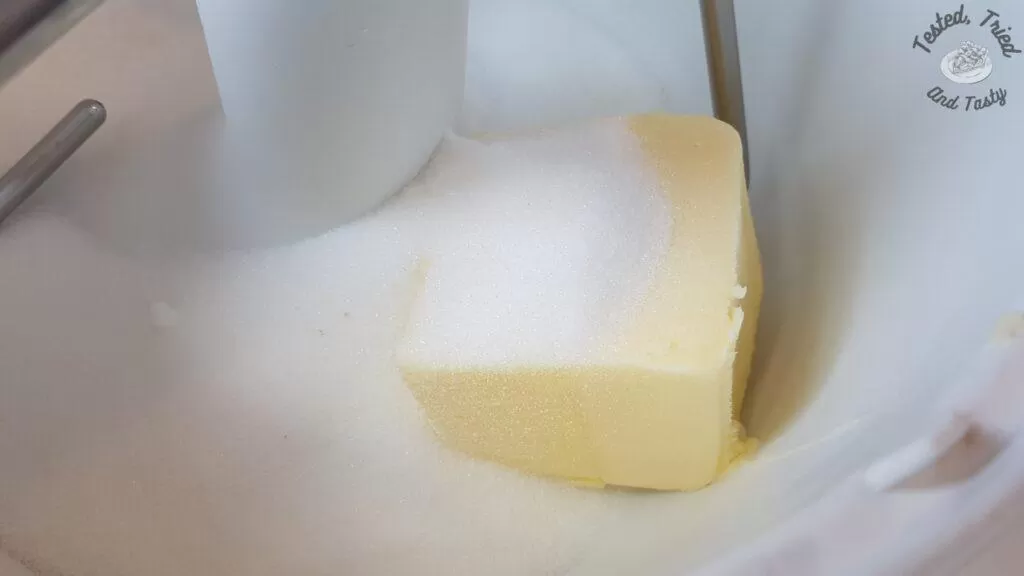 butter and sugar to be creamed in a bosch mixer.
