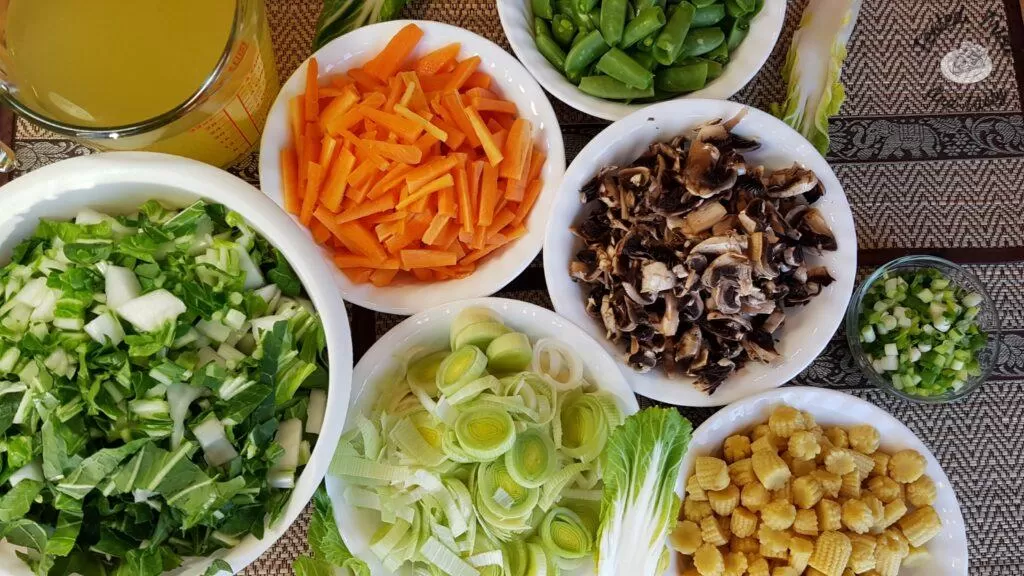 Ingredients for soup base for wonton soup.