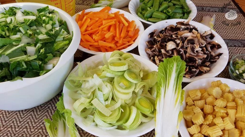 Ingredients for soup base for wonton soup.