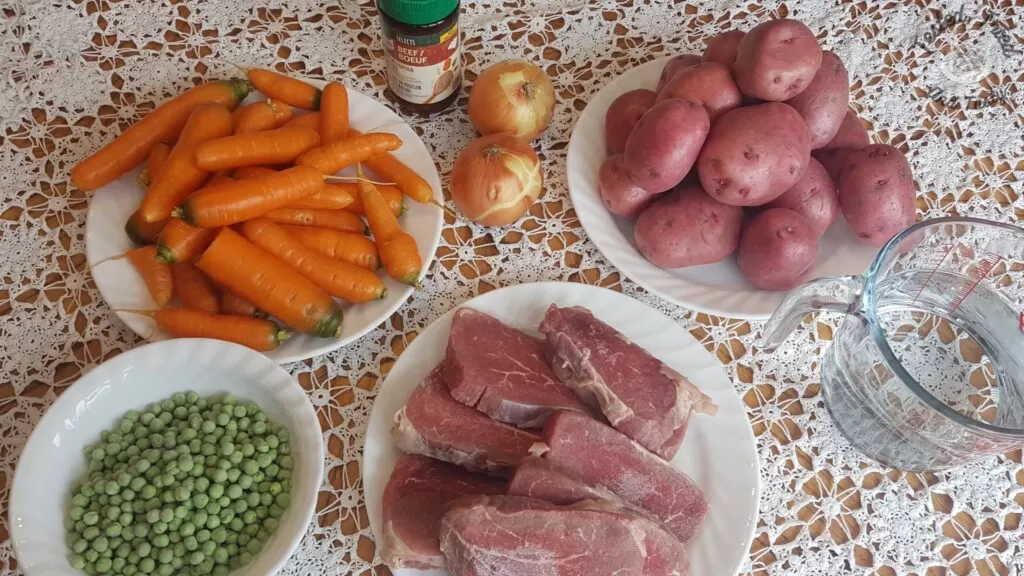 Ingredients for slow cooker beef stew.