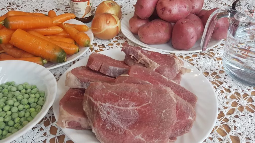 Ingredients for slow cooker beef stew.