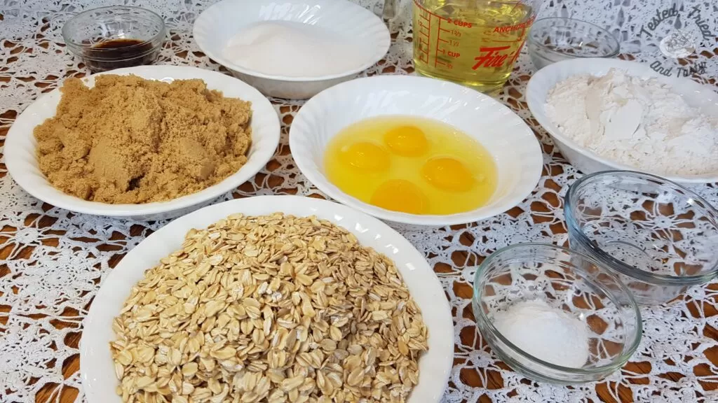 Ingredients for thin and chewy oatmeal cookies