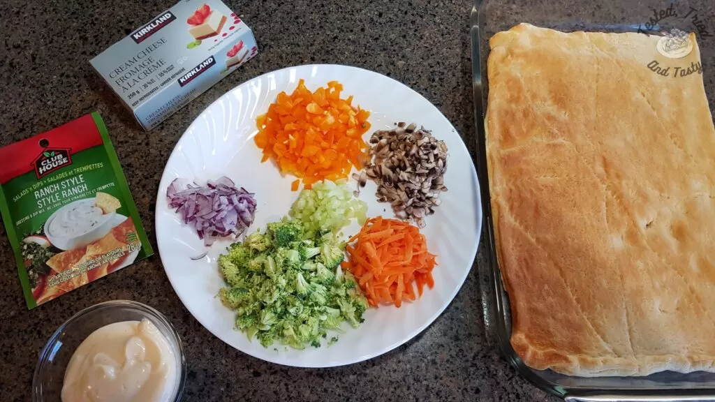 Ingredients for Veggie Pizza Appetizer recipe.