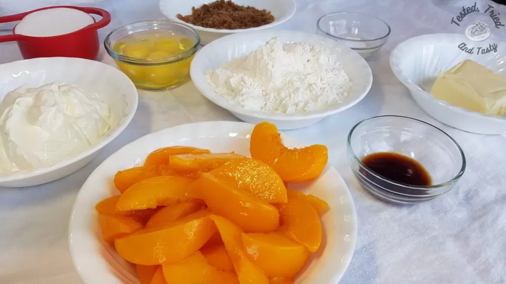 Ingredients for Peach Kuga Cake.