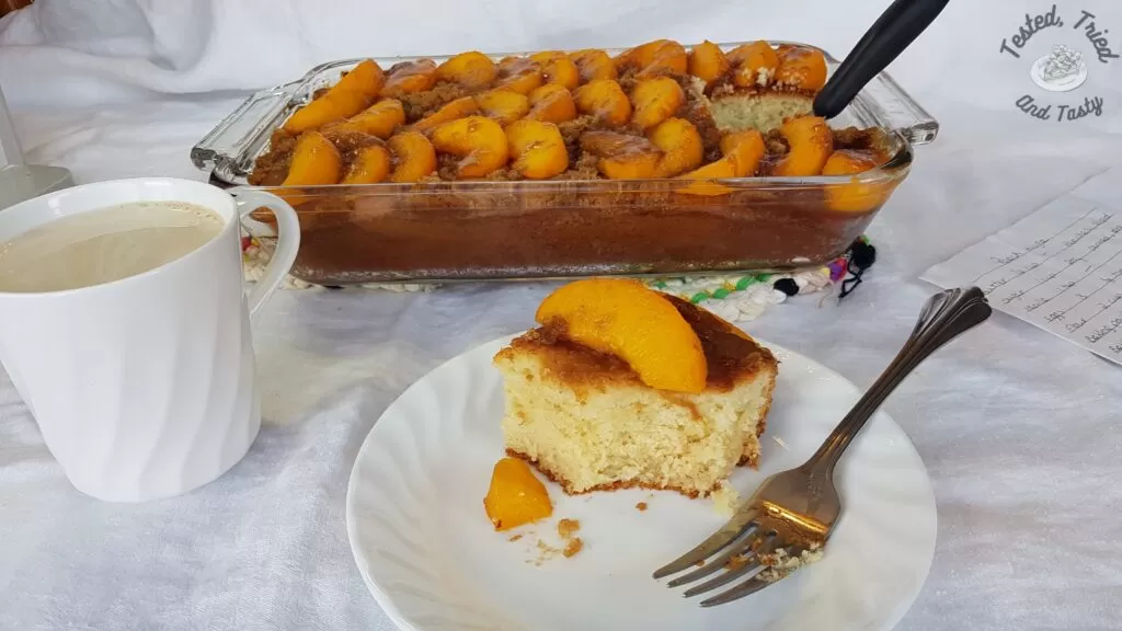 Peach Kuga cake or breakfast with coffee.
