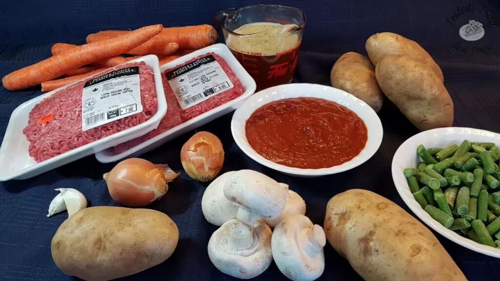 Ingredients for easy stovetop hamburger stew.