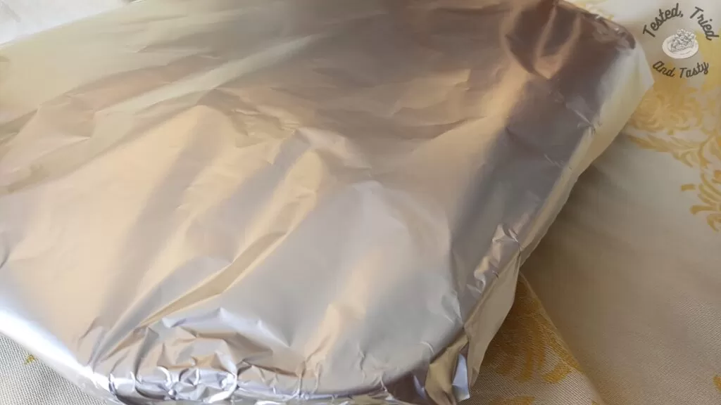 Aluminum foil on the Leftover Turkey Casserole.